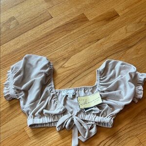 Beige Puff Sleeve Crop Top